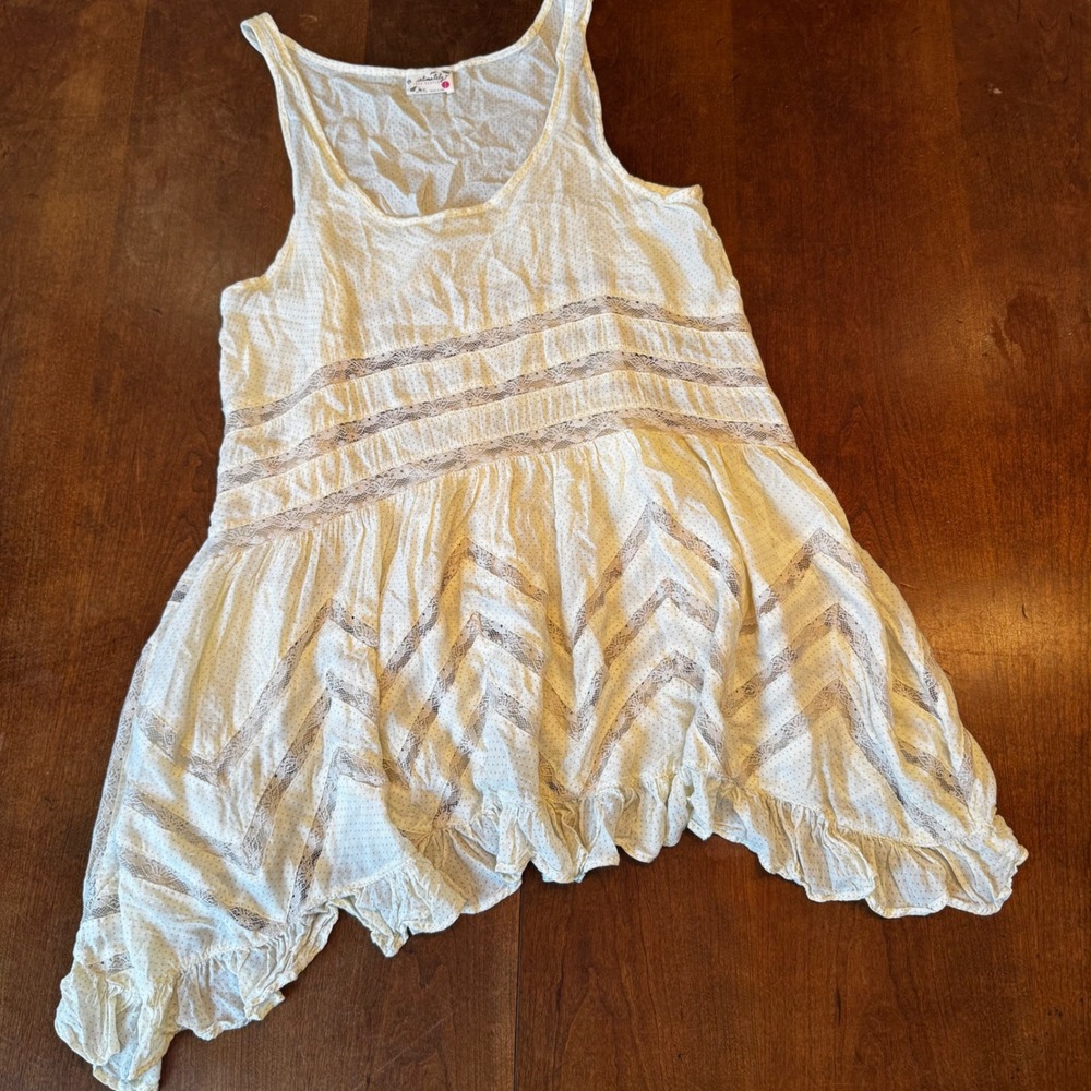 Free People Tank Top Womens S Cream Polka Dot Lace Babydoll Boho Asymmetrical